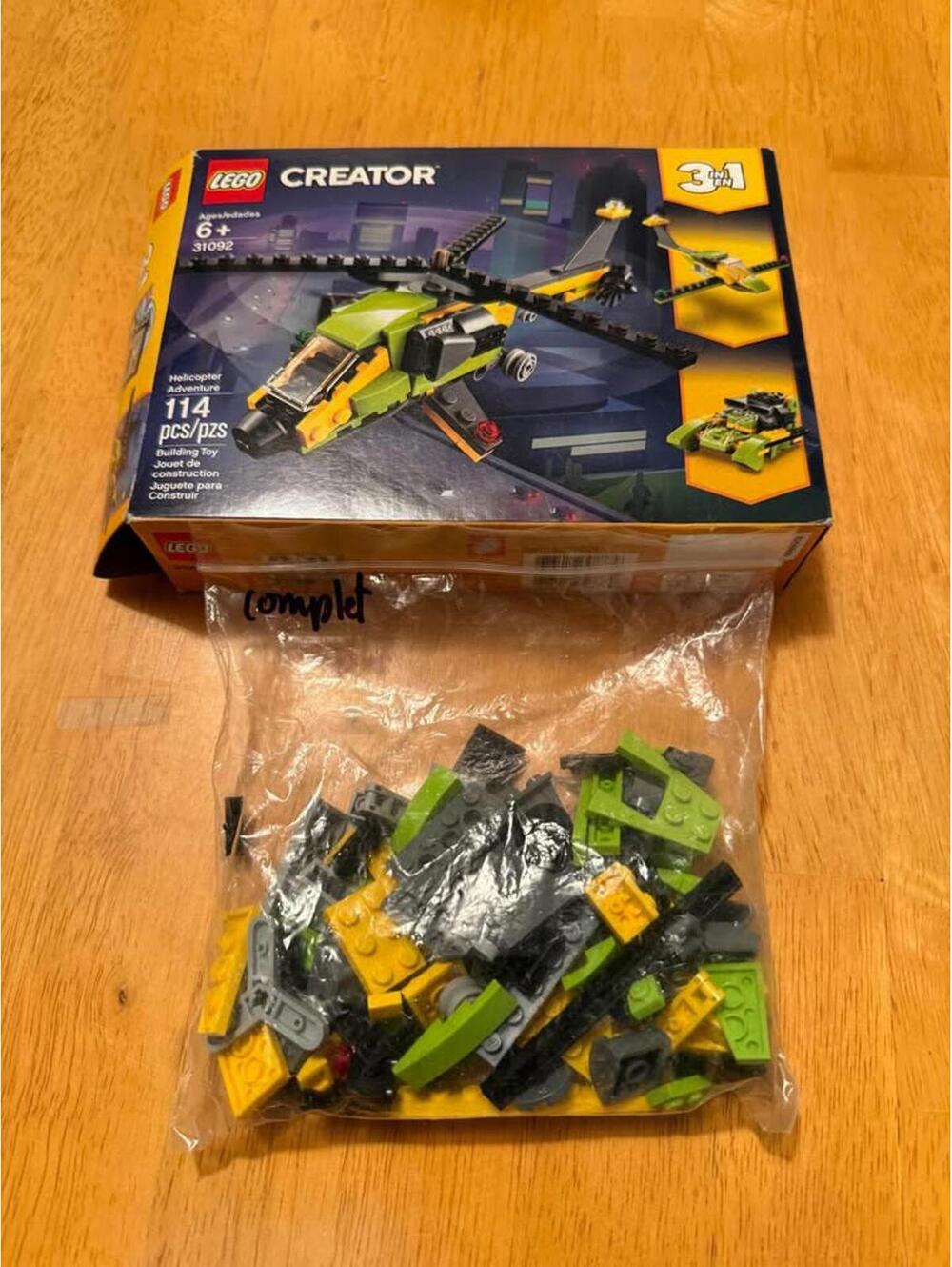 Lego creator helicopter 31092 complet sans livre